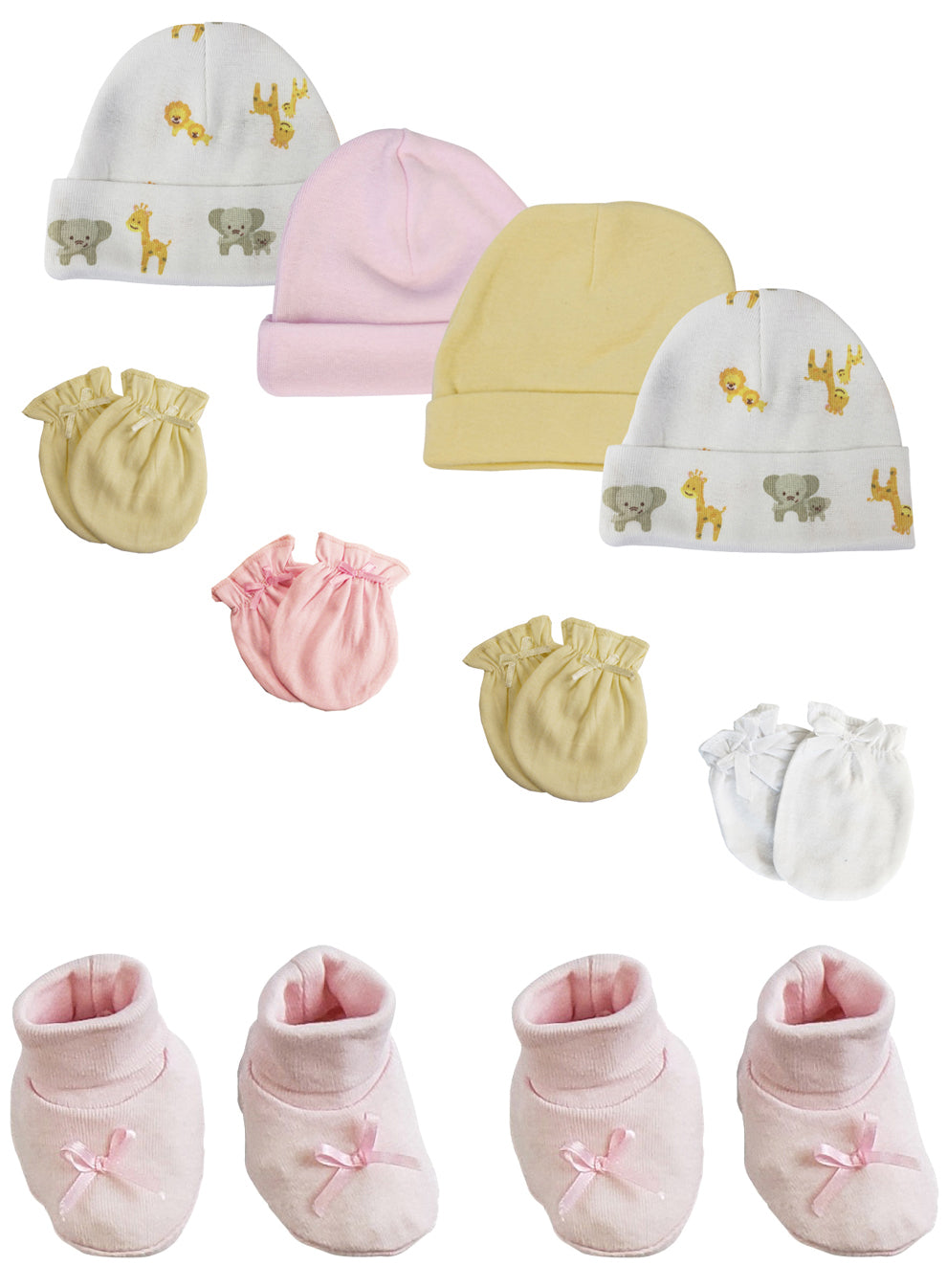 Preemie Baby Girl Caps with Infant Mittens and Booties - 10 Pack NC_0224