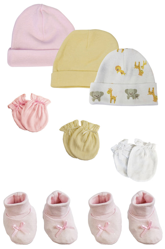 Preemie Baby Girl Caps with Infant Mittens and Booties - 8 Pack NC_0225