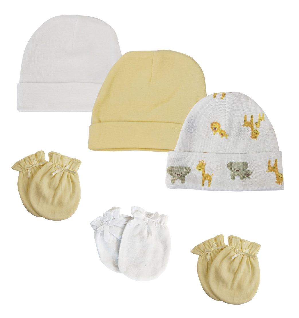 Baby Boy, Baby Girl, Unisex Infant Caps and Mittens (Pack of 6) NC_0389