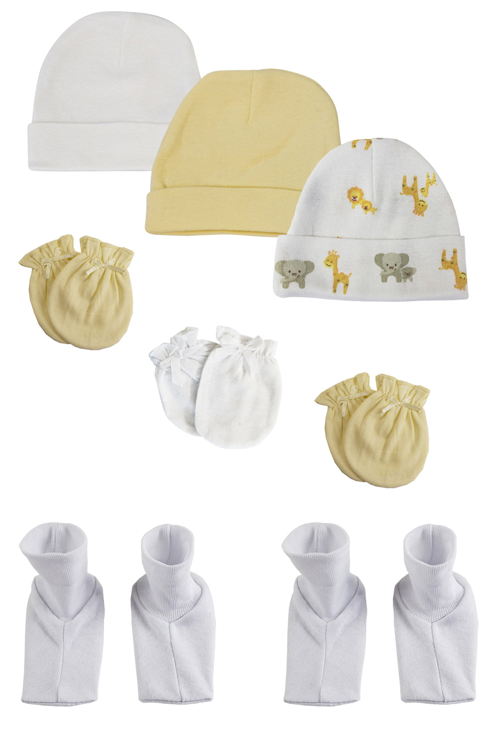 Baby Boy, Baby Girl, Unisex Infant Caps, Booties and Mittens (Pack of 8) NC_0390