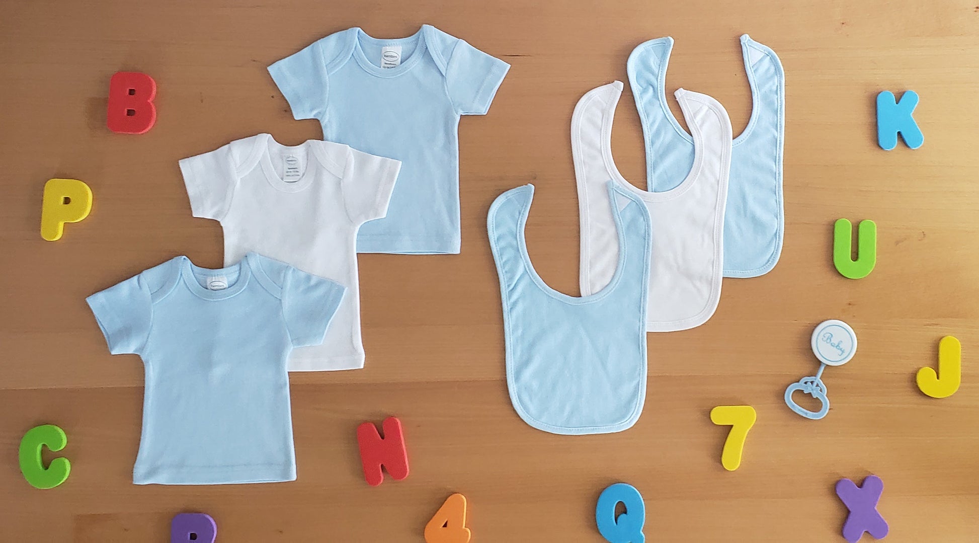 Blue and White Shirts with Bibs 6 pc LS_0654