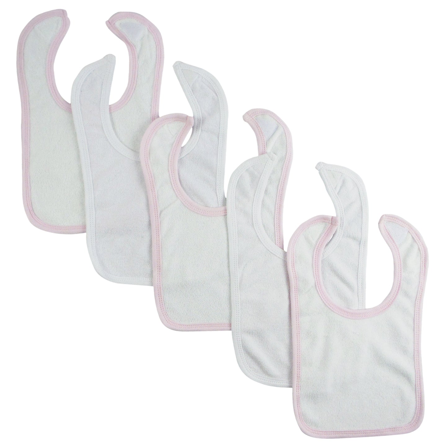 White Bib With Pink Trim and White Trim (Pack of 5) Pink-White.1024.5.Packs