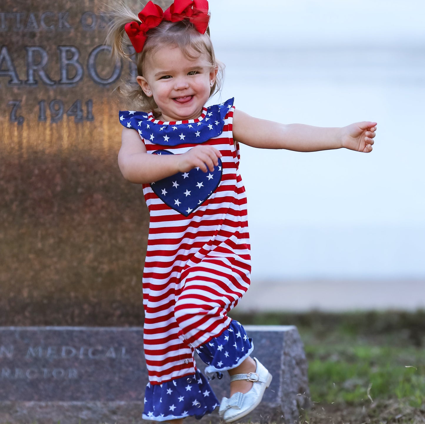 AnnLoren Fourth of July I Heart America Flag Baby Girls' Romper Holiday Onesie