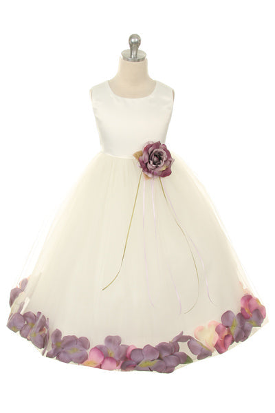 160B Ivory Satin Flower Petal Girl Dress (1 of 2)