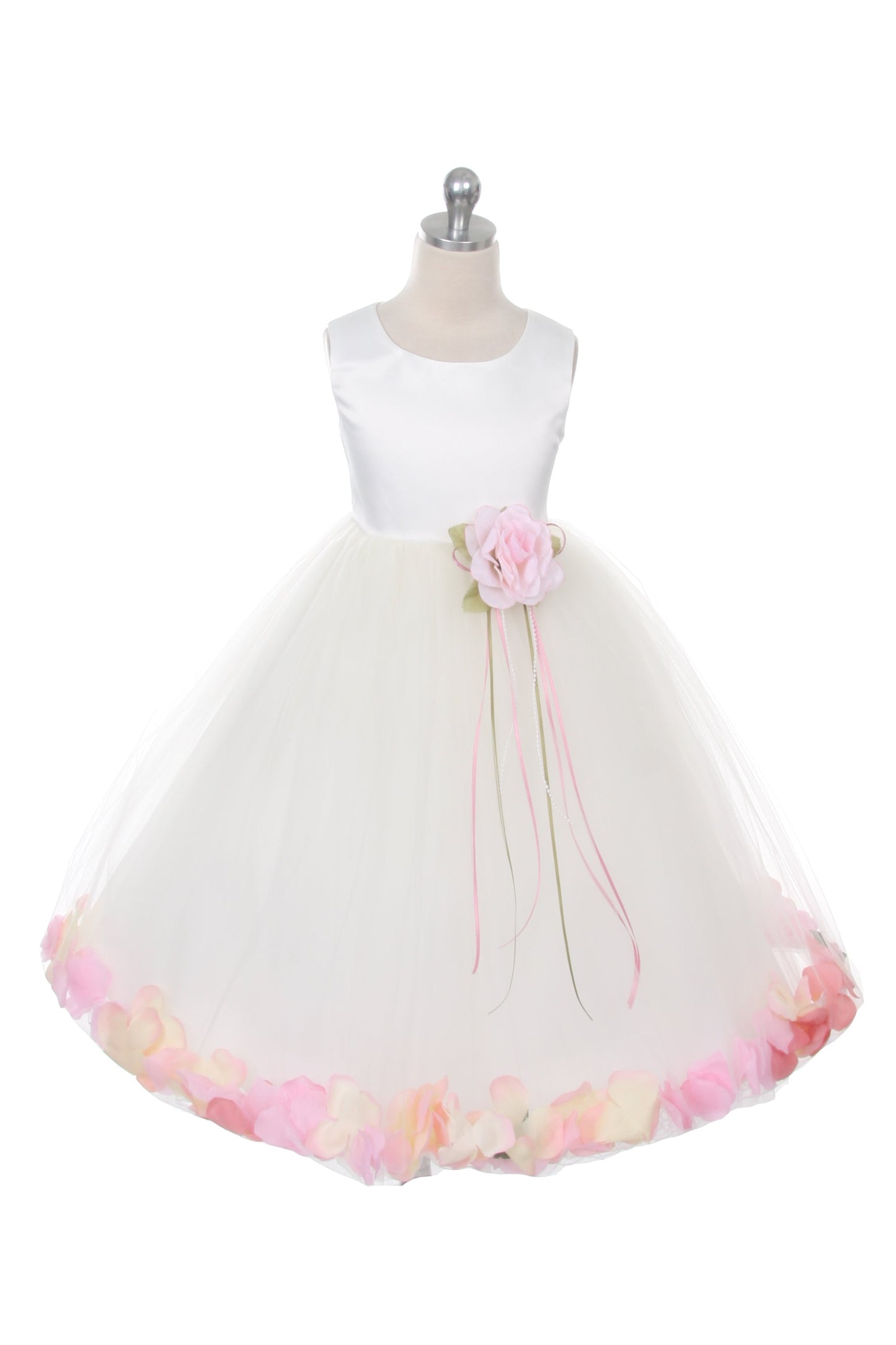 160B White Satin Flower Petal Girl Dress (1 of 2)