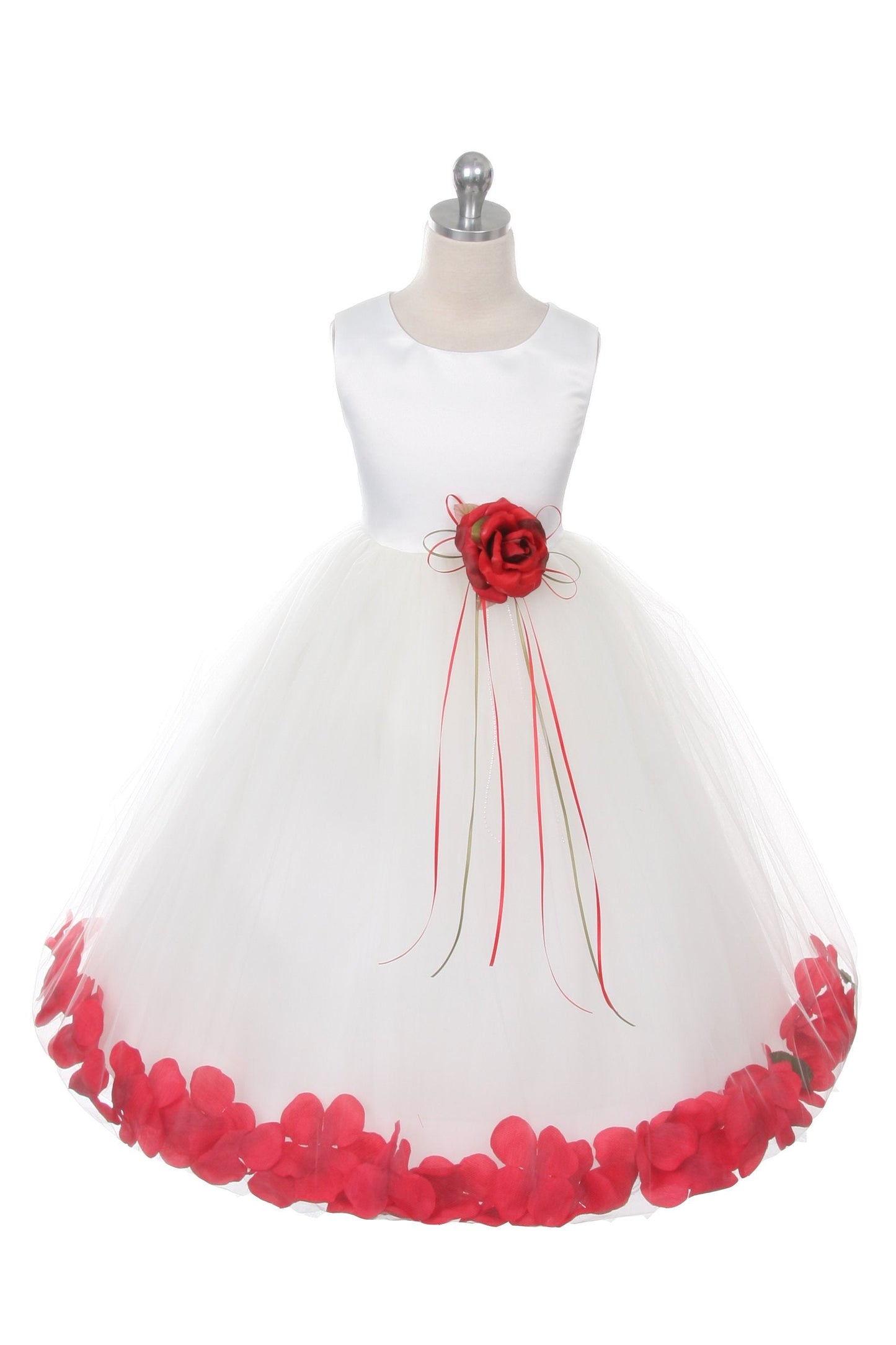 160B White Satin Flower Petal Girl Dress (1 of 2)