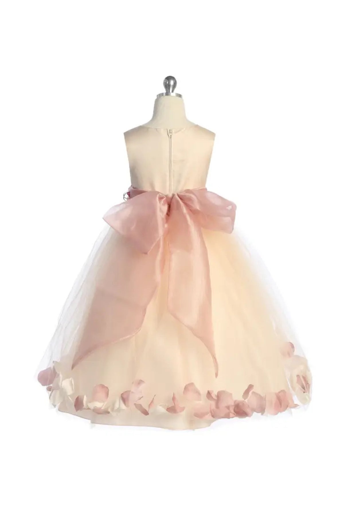 160B[SASH] Blush Satin Flower Petal Girl Dress with Organza Sash and Plus Sizing