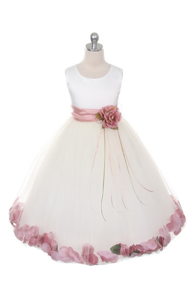 160B White Satin Flower Petal Girl Dress (1 of 2)