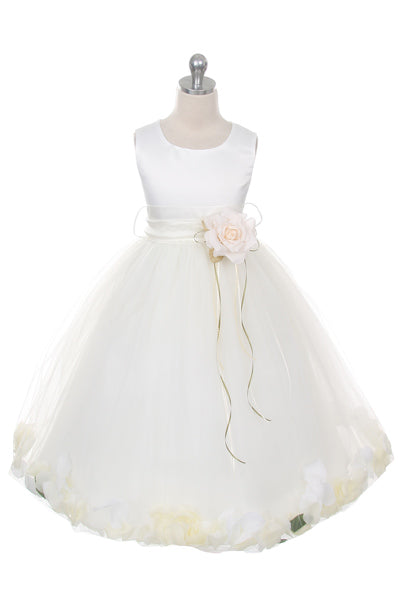 160B White Satin Flower Petal Girl Dress (1 of 2)