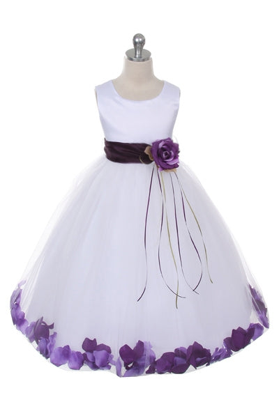 160B White Satin Flower Petal Girl Dress (1 of 2)