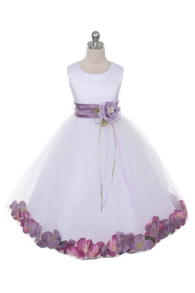 160B+[SASH] Ivory Satin Flower Petal Plus Size Girl Dress with Organza Sash