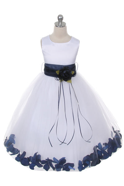 160B+[SASH] Ivory Satin Flower Petal Plus Size Girl Dress with Organza Sash