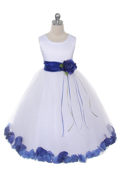 160B+[SASH] Ivory Satin Flower Petal Plus Size Girl Dress with Organza Sash