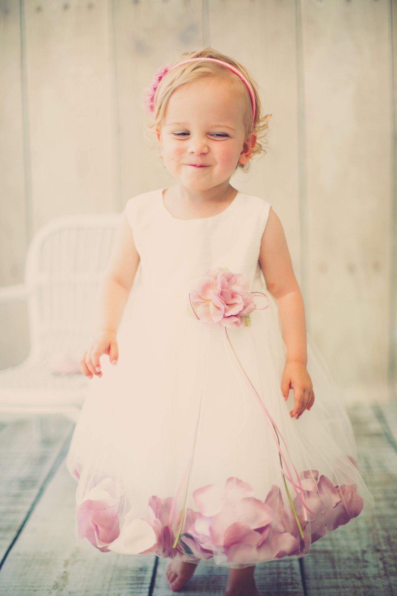 Satin Flower Petal Baby Dress (White Dress)-Kid's Dream-baby-dress,baby_girl,color_Dusty Rose,color_White,fabric_Satin,fabric_Tulle,meta-related-collection-shop-the-outfit-baby,size_L-18 Months,size_M-12 Months,size_S-6 Months,size_XL-24 Months