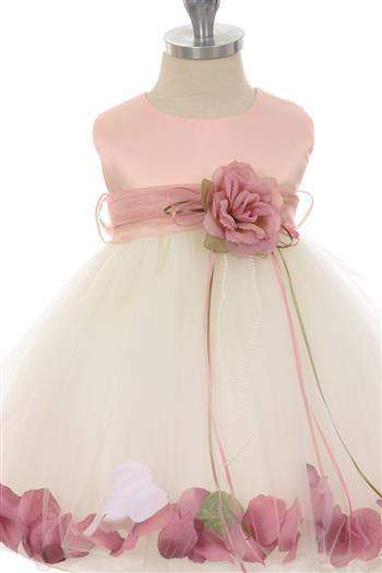 Satin Flower Petal Baby Dress (White Dress)-Kid's Dream-baby-dress,baby_girl,color_Dusty Rose,color_White,fabric_Satin,fabric_Tulle,meta-related-collection-shop-the-outfit-baby,size_L-18 Months,size_M-12 Months,size_S-6 Months,size_XL-24 Months