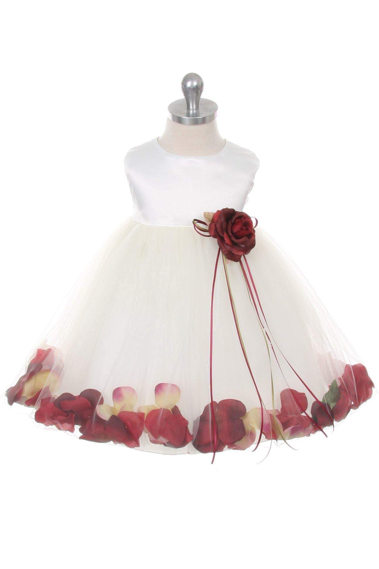 Satin Flower Petal Baby Dress (White Dress)-Kid's Dream-baby-dress,baby_girl,color_Dusty Rose,color_White,fabric_Satin,fabric_Tulle,meta-related-collection-shop-the-outfit-baby,size_L-18 Months,size_M-12 Months,size_S-6 Months,size_XL-24 Months