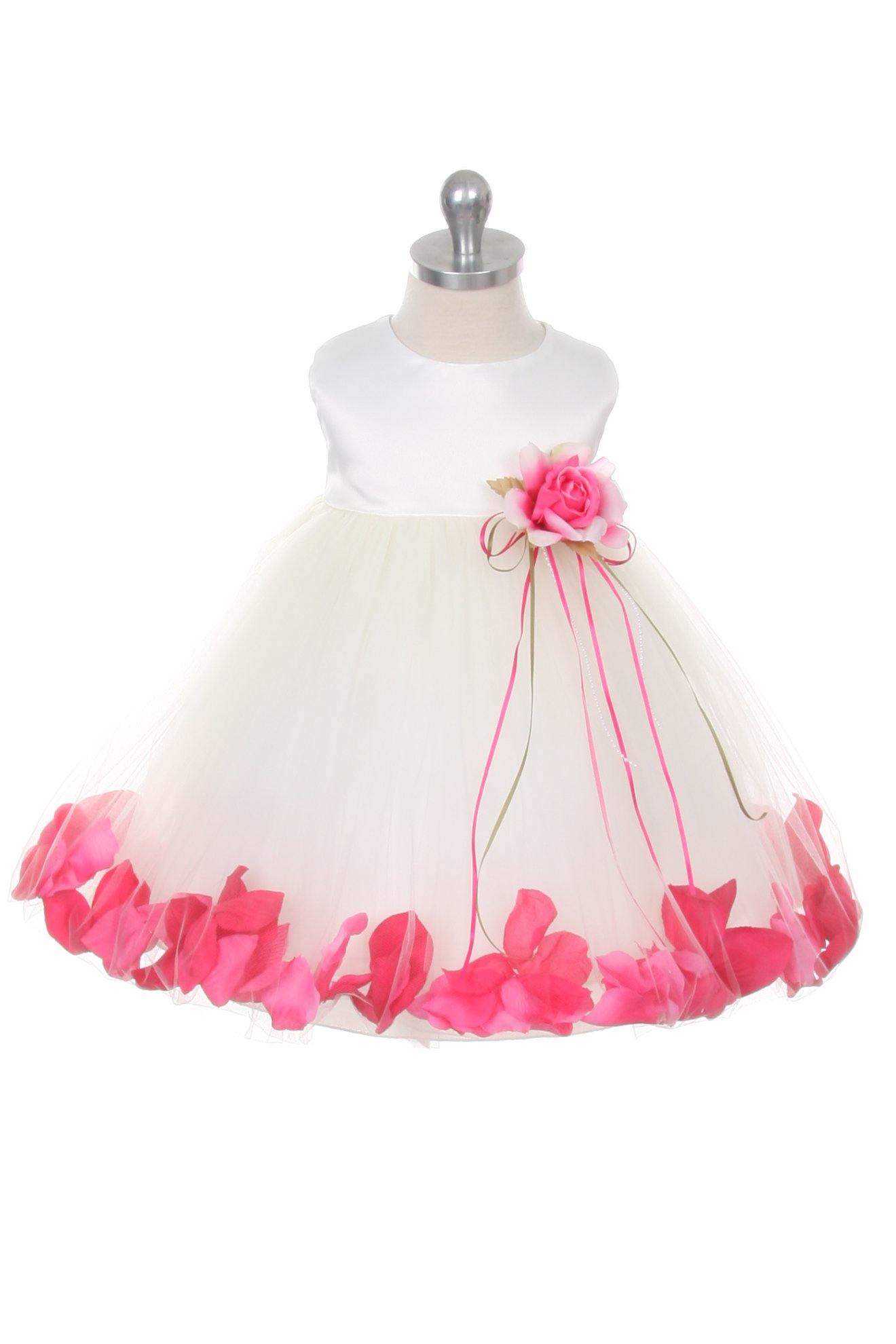 Satin Flower Petal Baby Dress (White Dress)-Kid's Dream-baby-dress,baby_girl,color_Dusty Rose,color_White,fabric_Satin,fabric_Tulle,meta-related-collection-shop-the-outfit-baby,size_L-18 Months,size_M-12 Months,size_S-6 Months,size_XL-24 Months