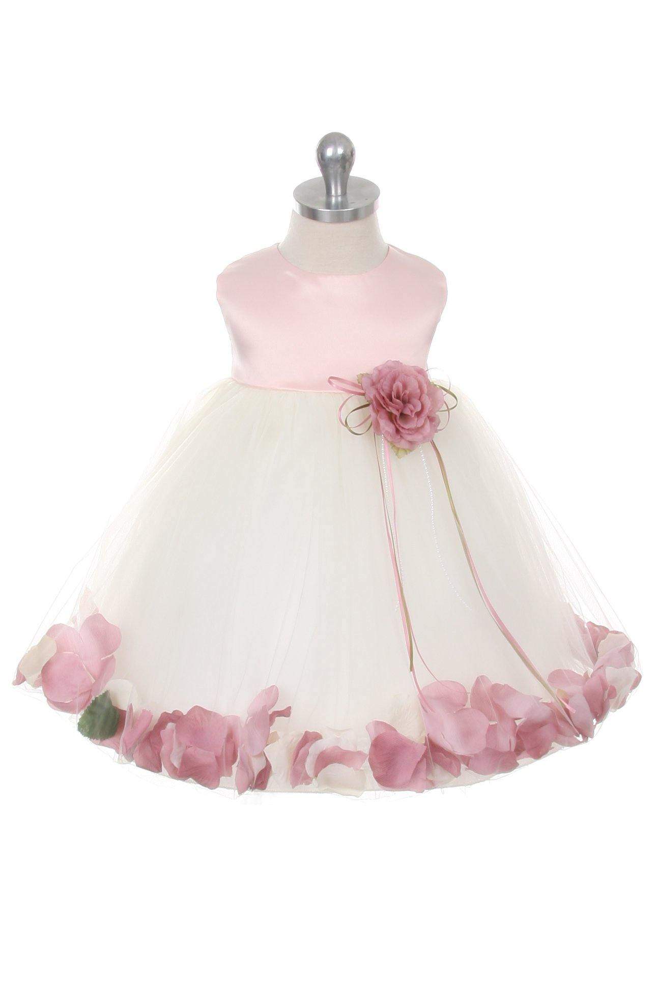 Satin Flower Petal Baby Dress (White Dress)-Kid's Dream-baby-dress,baby_girl,color_Dusty Rose,color_White,fabric_Satin,fabric_Tulle,meta-related-collection-shop-the-outfit-baby,size_L-18 Months,size_M-12 Months,size_S-6 Months,size_XL-24 Months