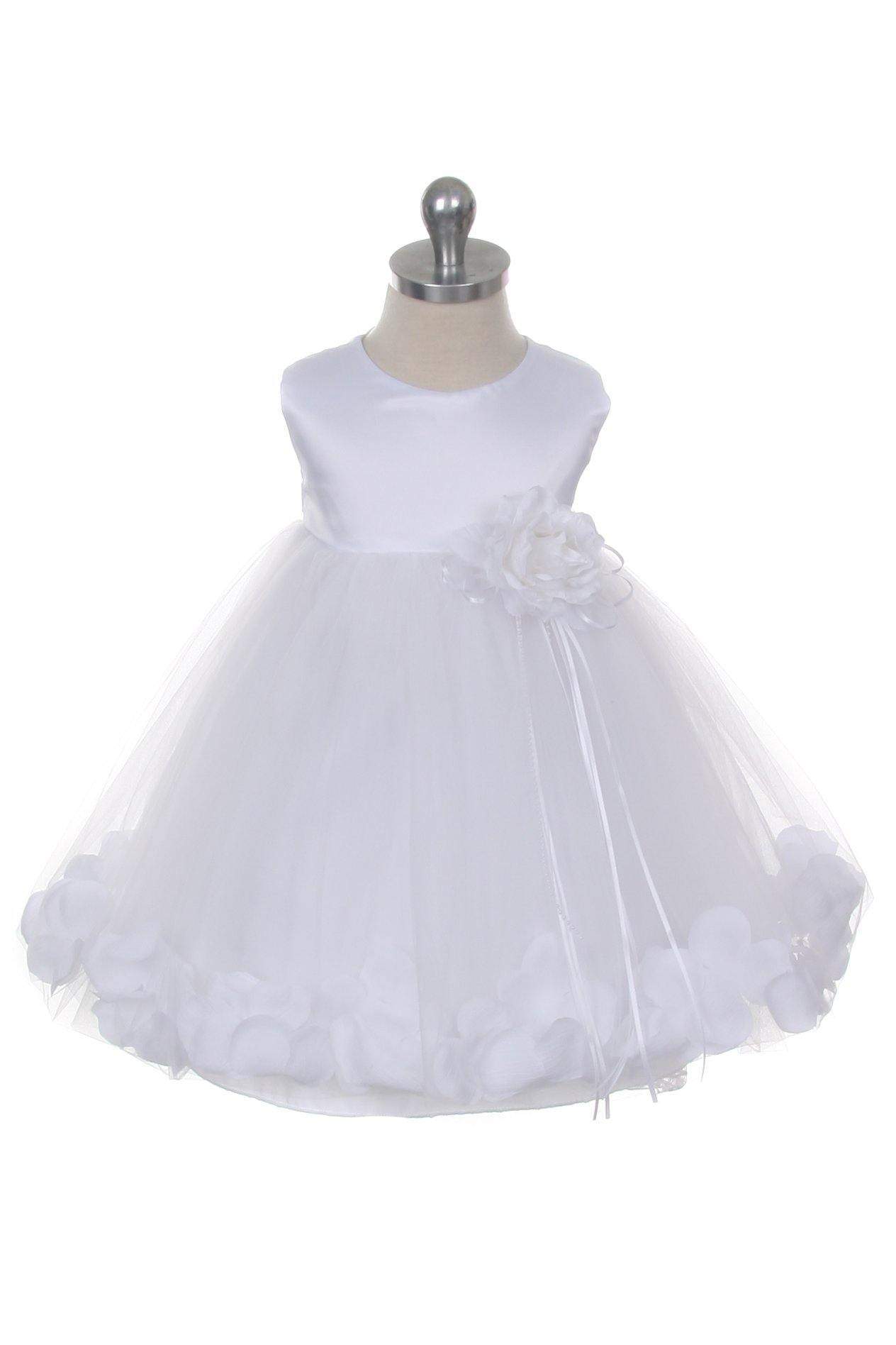 Satin Flower Petal Baby Dress (White Dress)-Kid's Dream-baby-dress,baby_girl,color_Dusty Rose,color_White,fabric_Satin,fabric_Tulle,meta-related-collection-shop-the-outfit-baby,size_L-18 Months,size_M-12 Months,size_S-6 Months,size_XL-24 Months