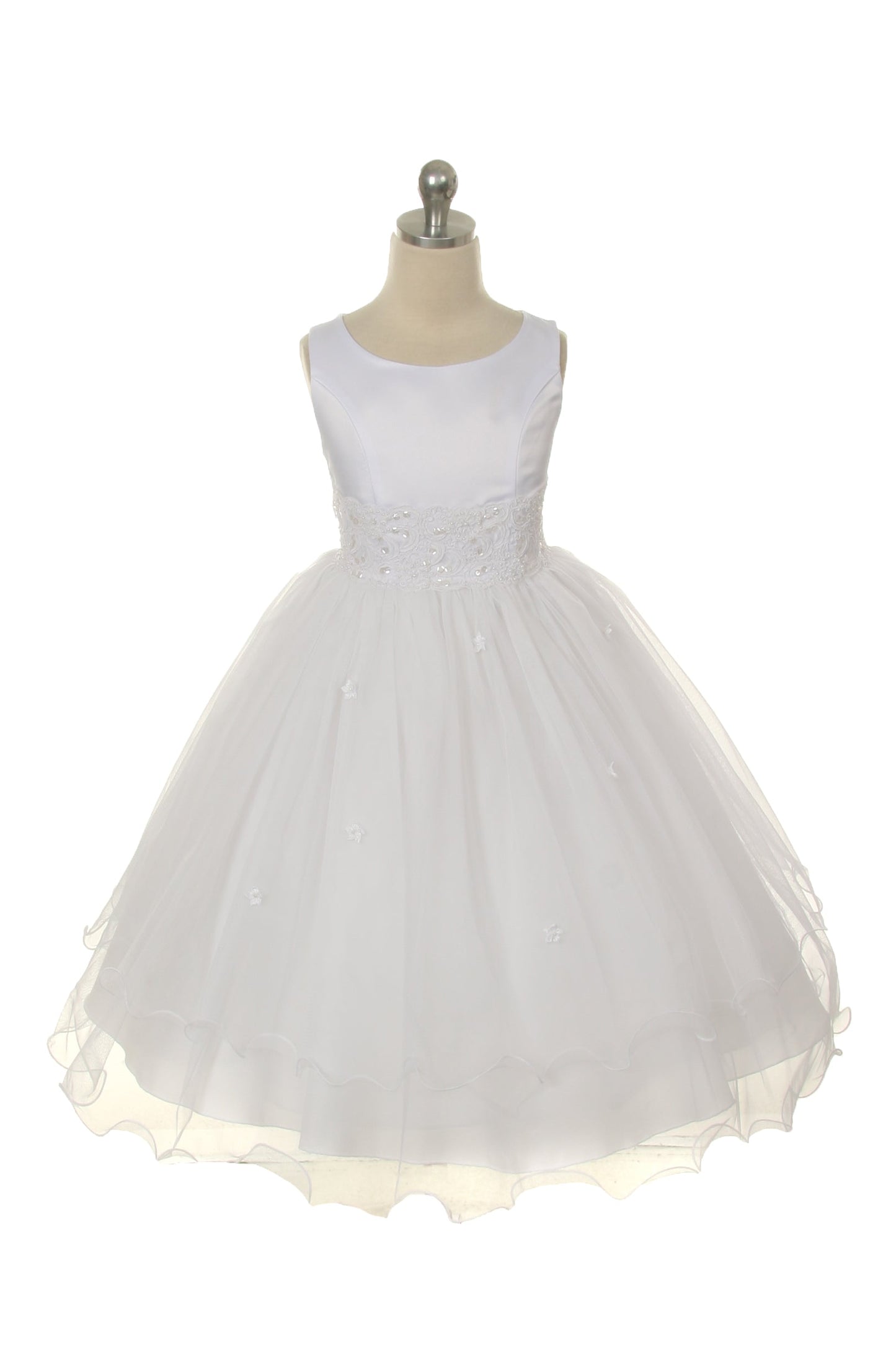 198 Lace Trim Long Tulle Dress