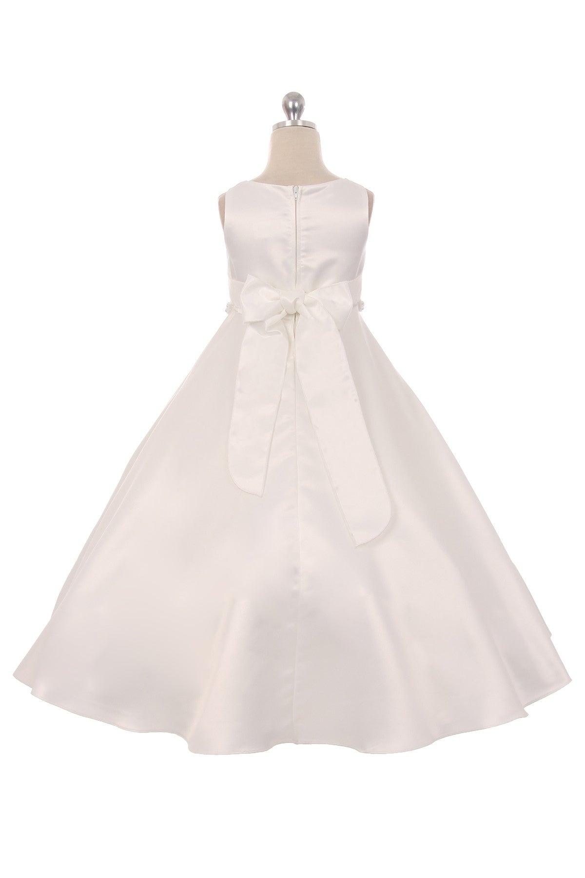 386 Long Satin Pearl Trim Communion Dress