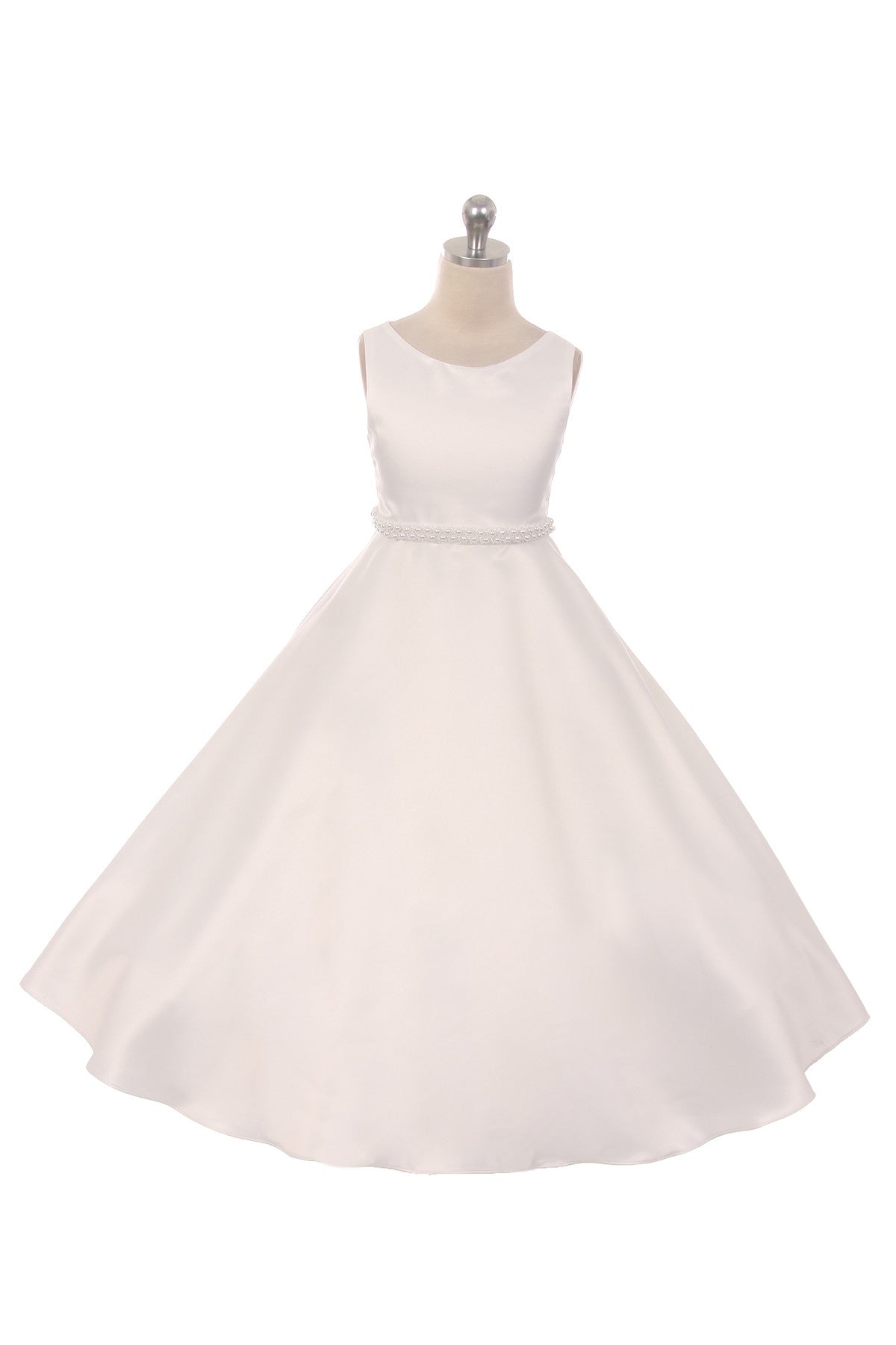 386 Long Satin Pearl Trim Communion Dress