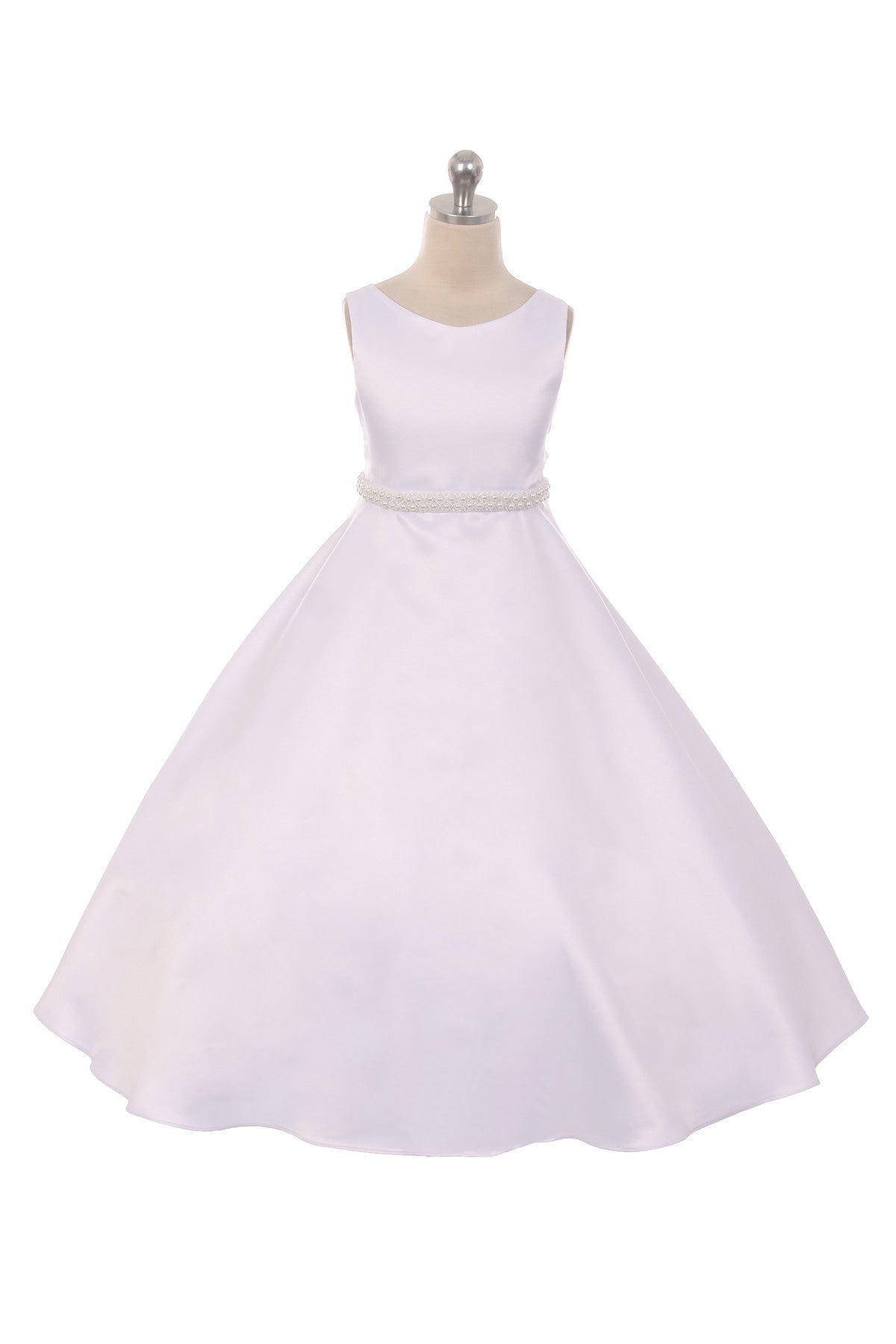 386 Long Satin Pearl Trim Communion Dress