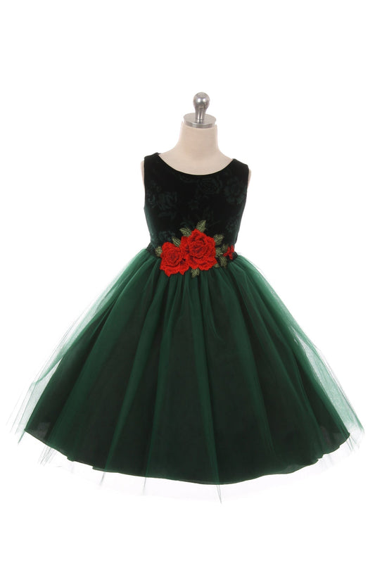 396+ Velvet Rose Patch Girl Dress Plus Size Girl Dress