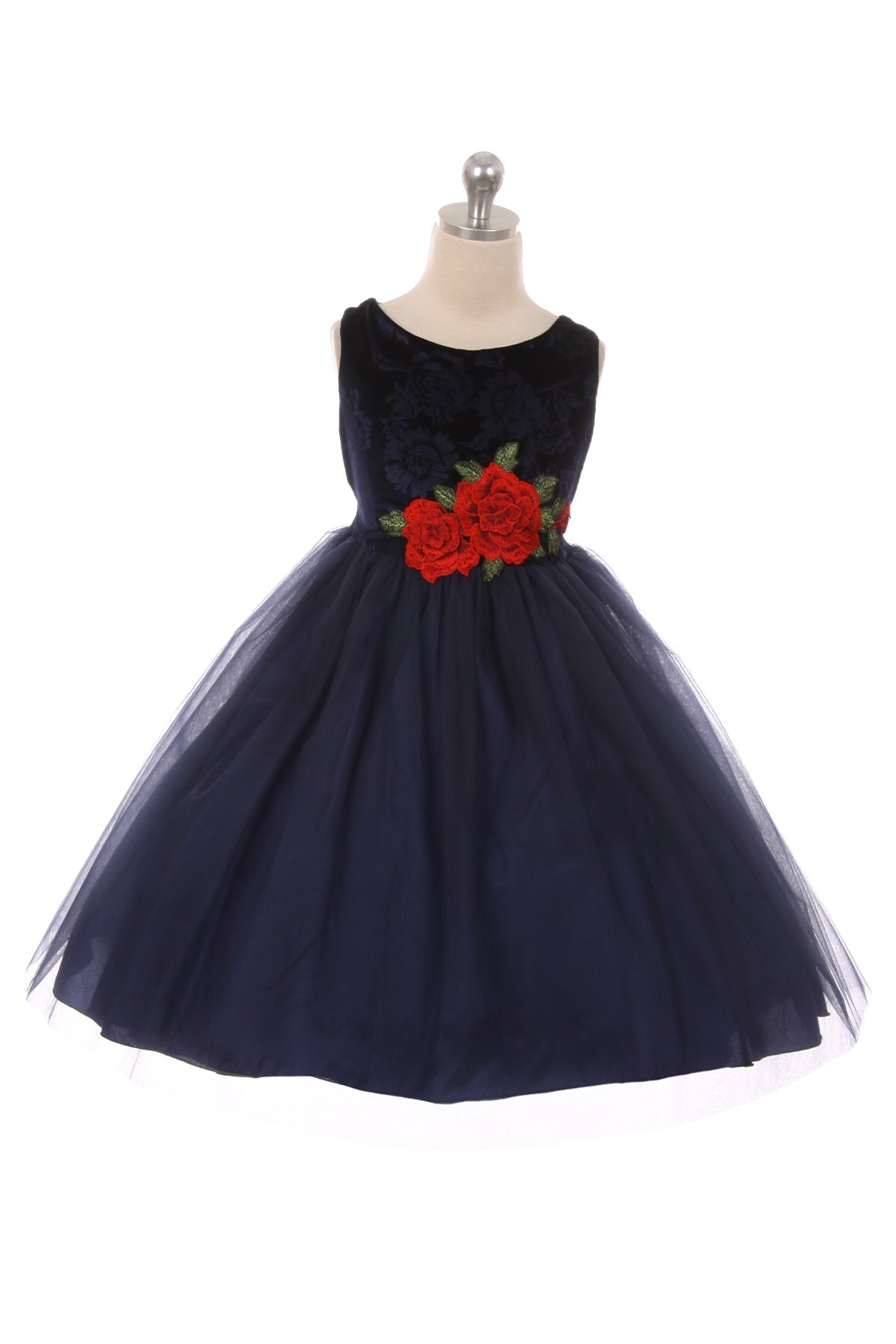 396+ Velvet Rose Patch Girl Dress Plus Size Girl Dress