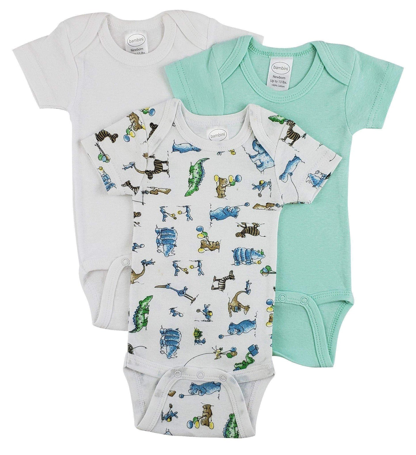 3 Pack Neutral Rib Knit Short Sleeve Onesie(NB,S,M,L)-Bambini-Baby,Baby Clothes,Baby Onesies