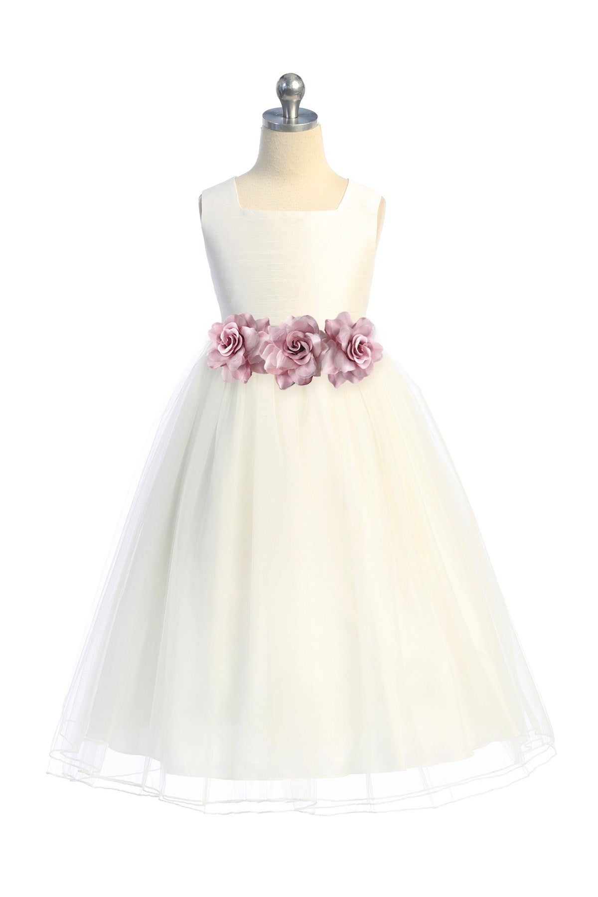 428 Poly Silk Tulle Girls Dress w/ Plus Sizing (Ivory Dress)