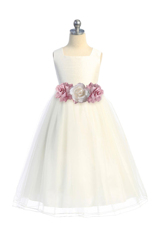 428 Poly Silk Tulle Girls Dress w/ Plus Sizing (Ivory Dress)