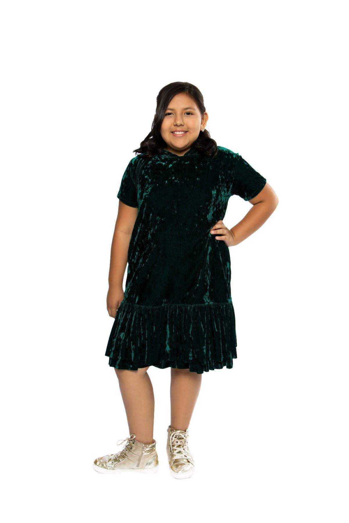 Hoodie Ruffle Plus Size Girl Dress-Kid's Dream-color_Burgundy,color_Dusty Rose,Color_Eggplant,Color_Green,color_Royal Blue,color_Teal Blue,fabric_Velvet,length_Knee Length,Pink-collection,size _18.5,size_14.5,size_16.5