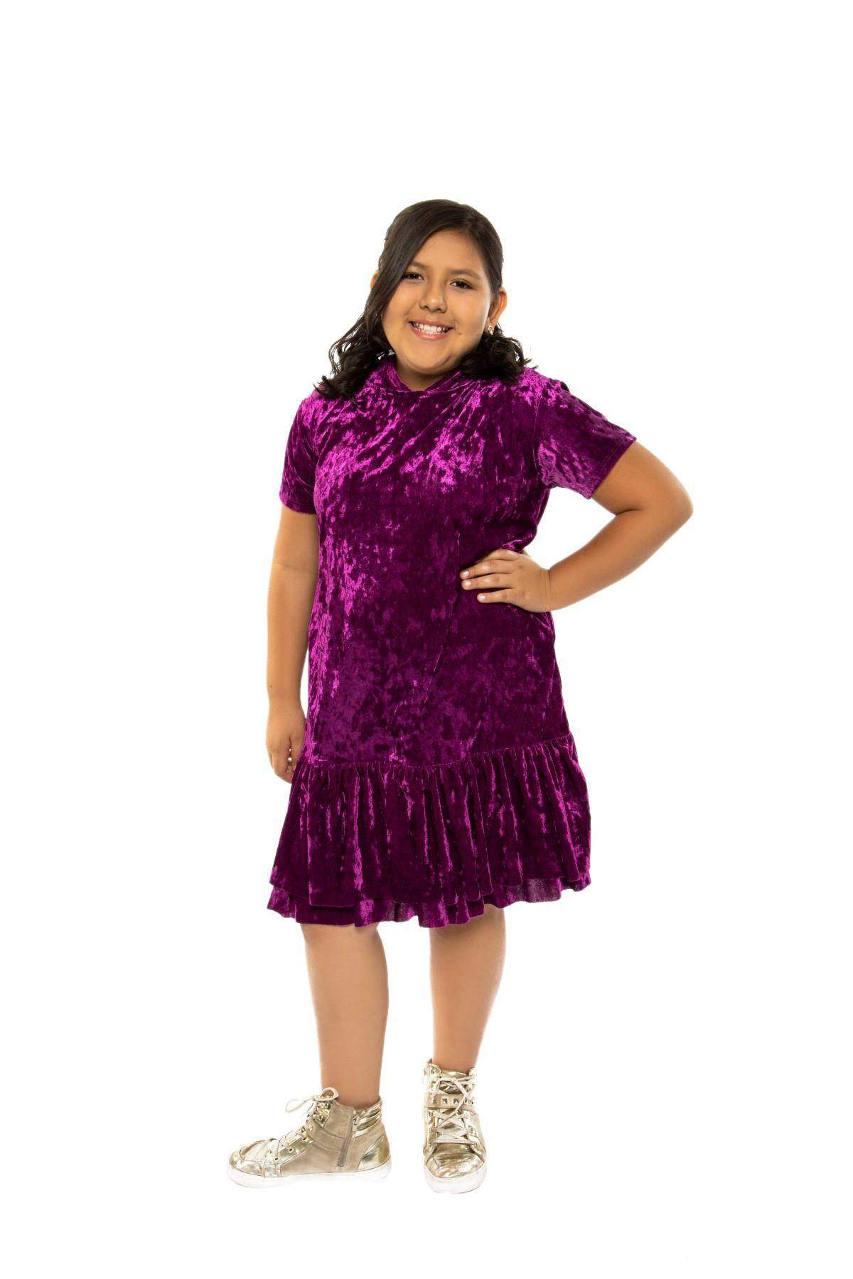 Hoodie Ruffle Plus Size Girl Dress-Kid's Dream-color_Burgundy,color_Dusty Rose,Color_Eggplant,Color_Green,color_Royal Blue,color_Teal Blue,fabric_Velvet,length_Knee Length,Pink-collection,size _18.5,size_14.5,size_16.5