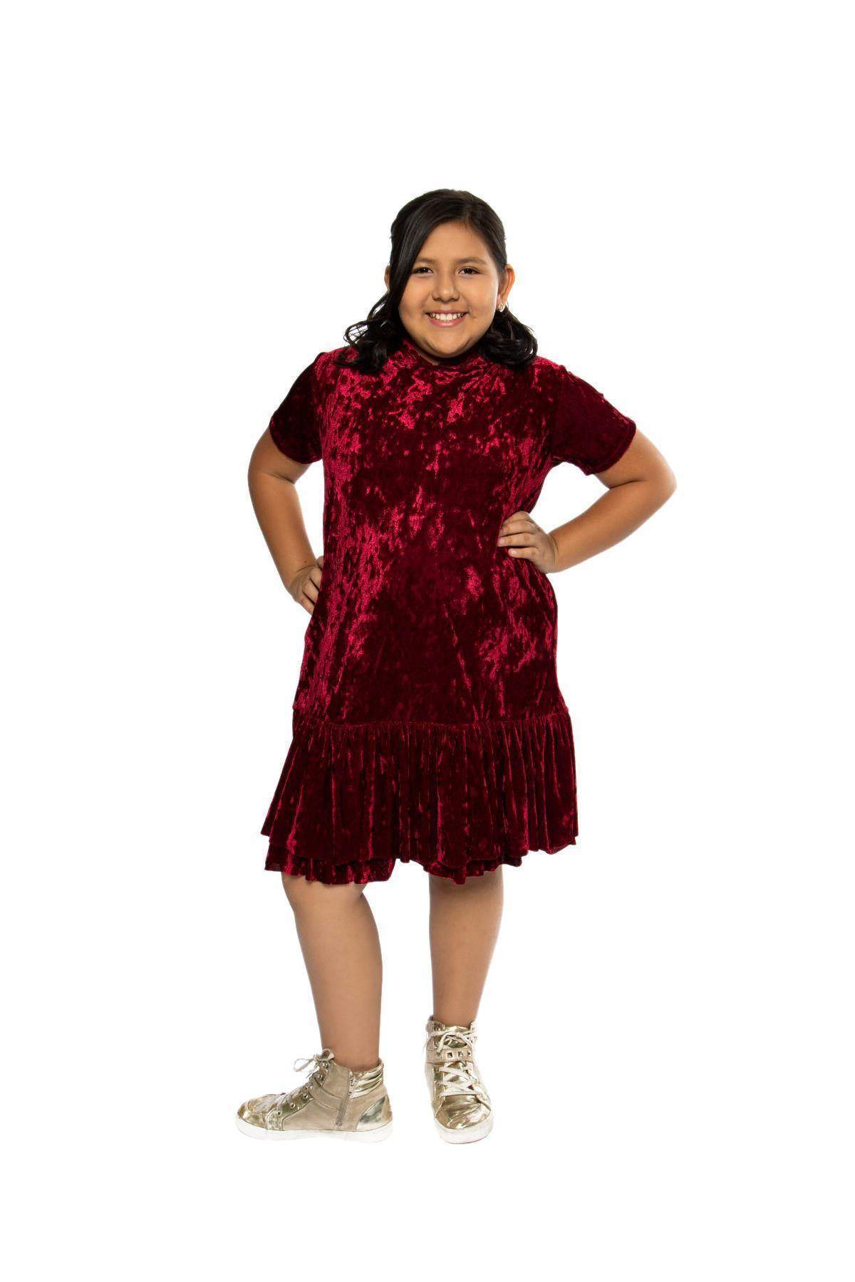 Hoodie Ruffle Plus Size Girl Dress-Kid's Dream-color_Burgundy,color_Dusty Rose,Color_Eggplant,Color_Green,color_Royal Blue,color_Teal Blue,fabric_Velvet,length_Knee Length,Pink-collection,size _18.5,size_14.5,size_16.5