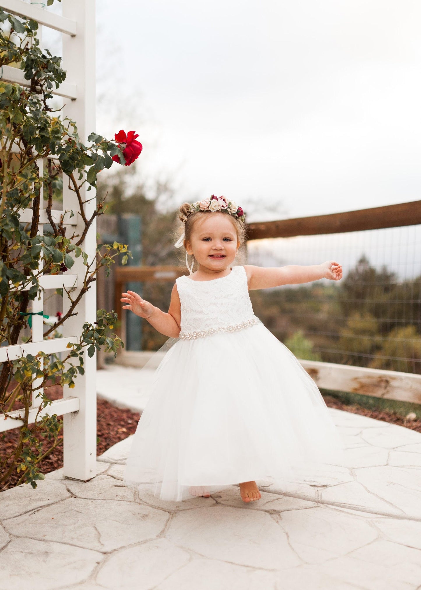456B-A Lace Baby Dress w/ Rhinestone Trim