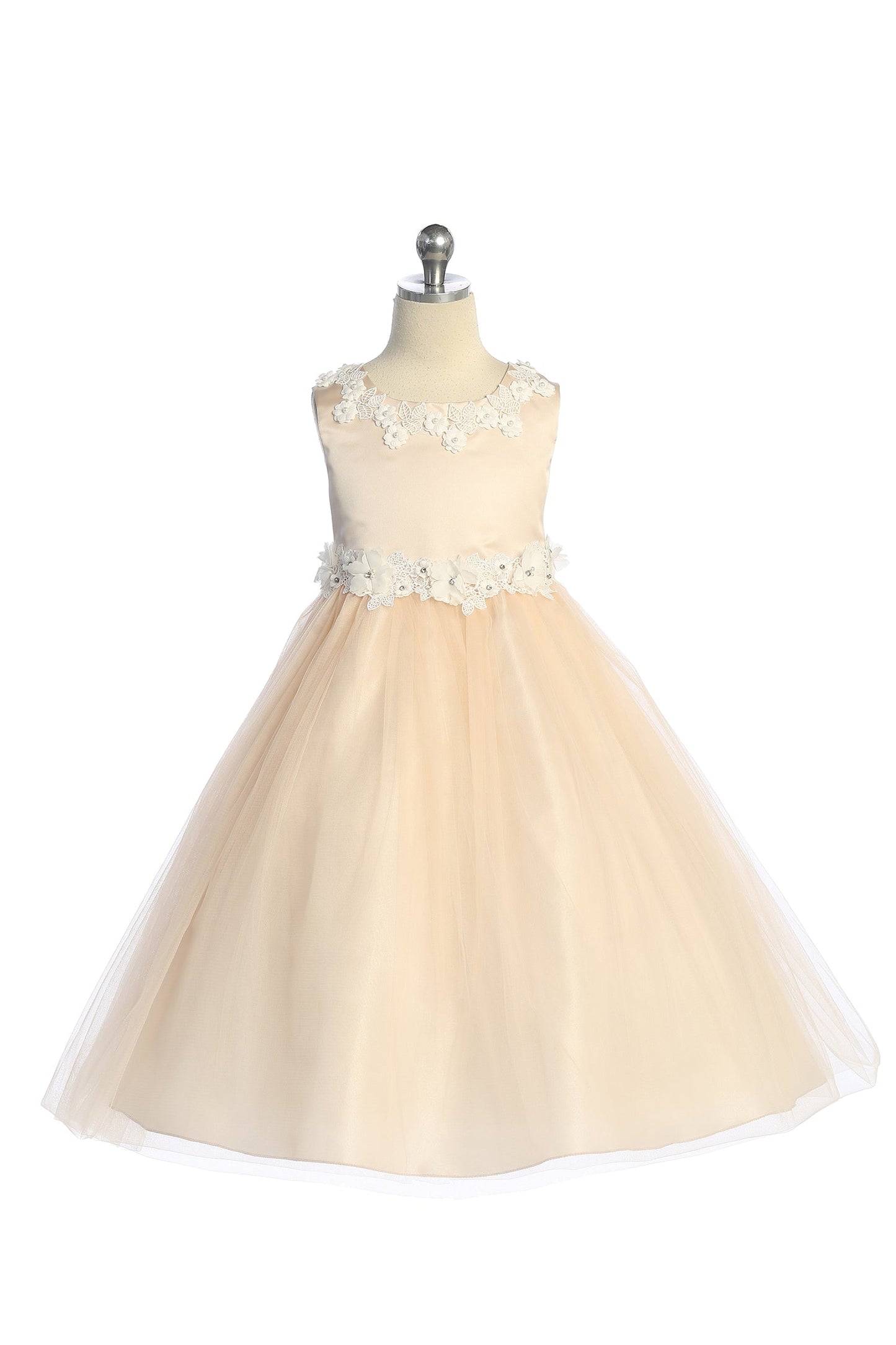 458-A Luxurious Princess Ballgown Dress w/ Floral Trim