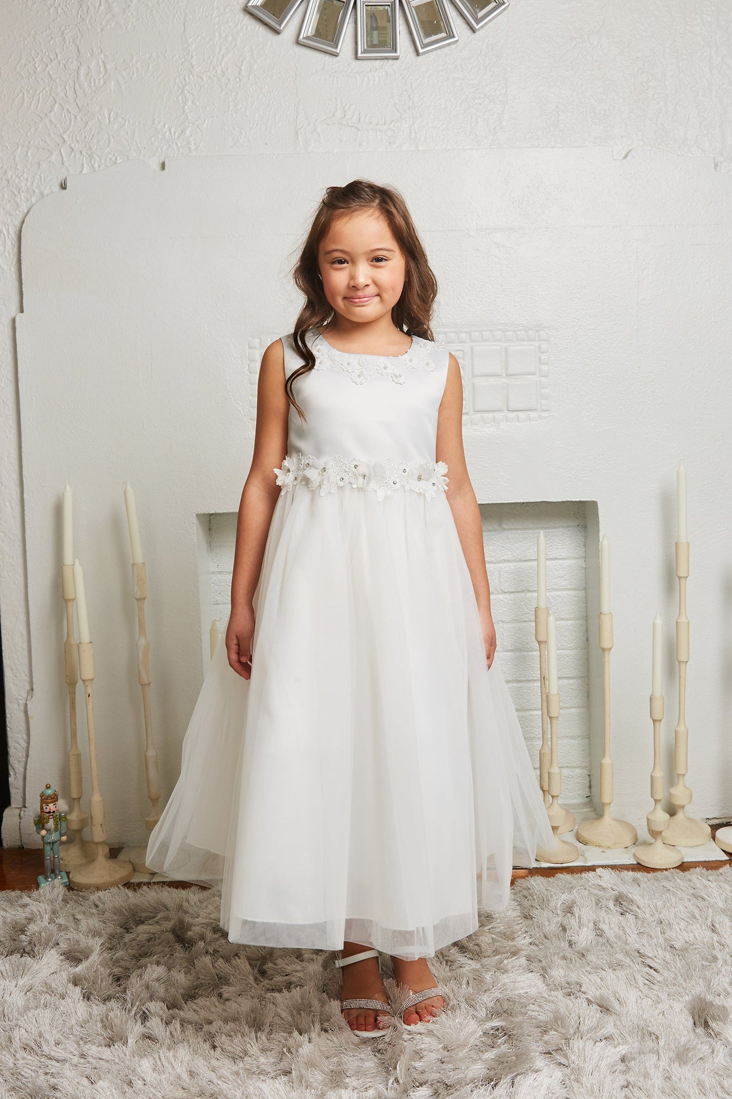 458-A Luxurious Princess Ballgown Dress w/ Floral Trim