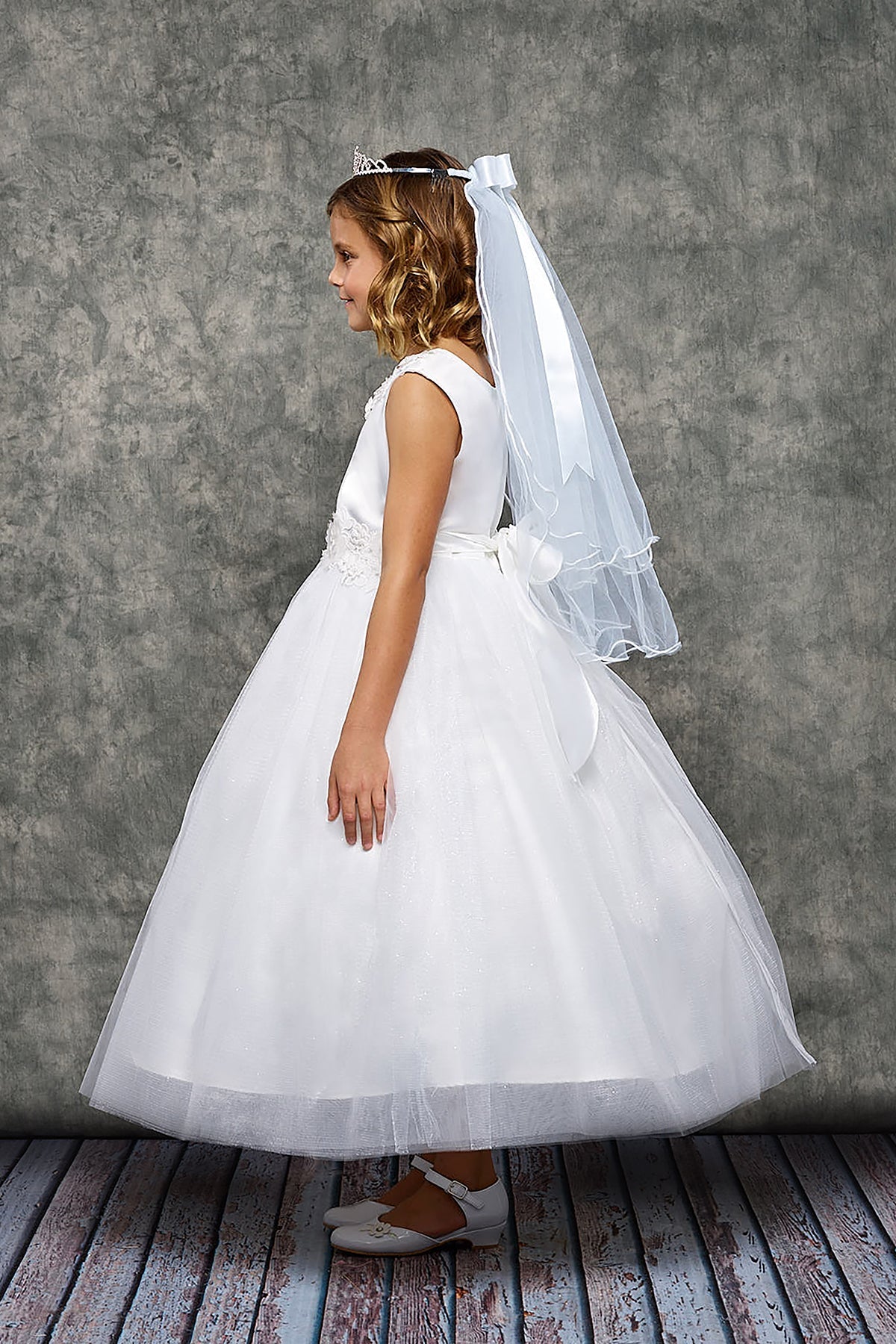 458-A Luxurious Princess Ballgown Dress w/ Floral Trim