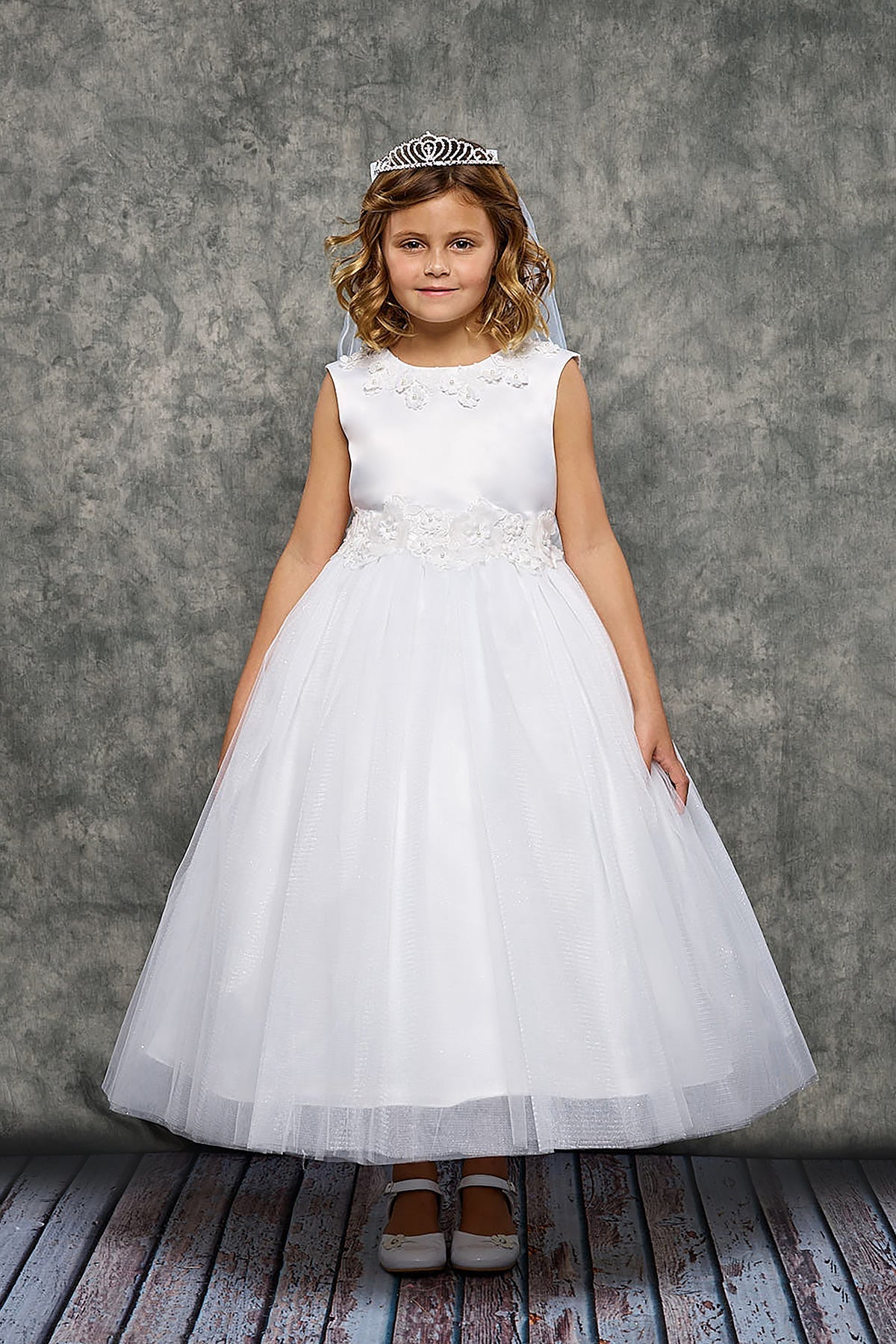 458-A Luxurious Princess Ballgown Dress w/ Floral Trim