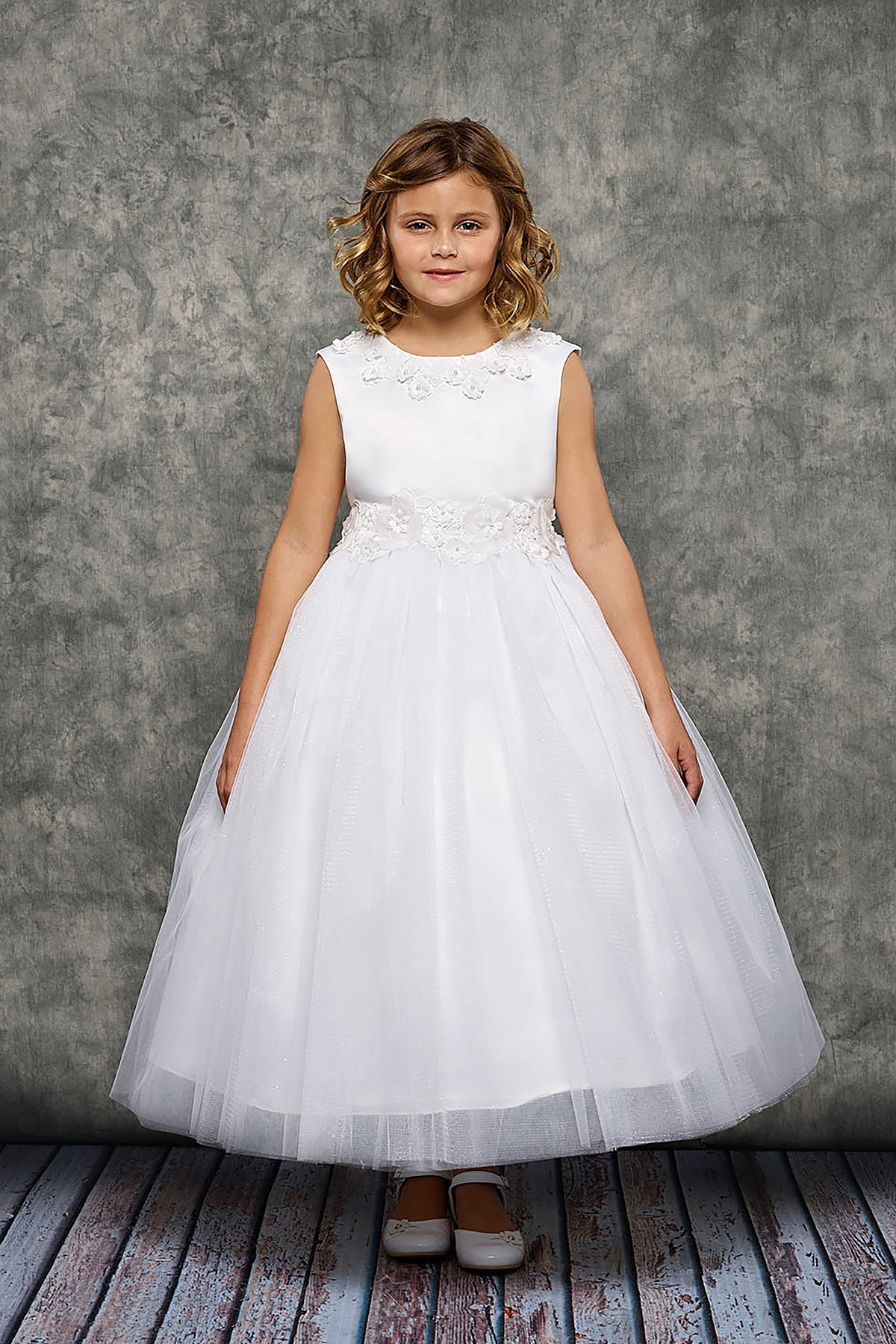 458-A Luxurious Princess Ballgown Dress w/ Floral Trim