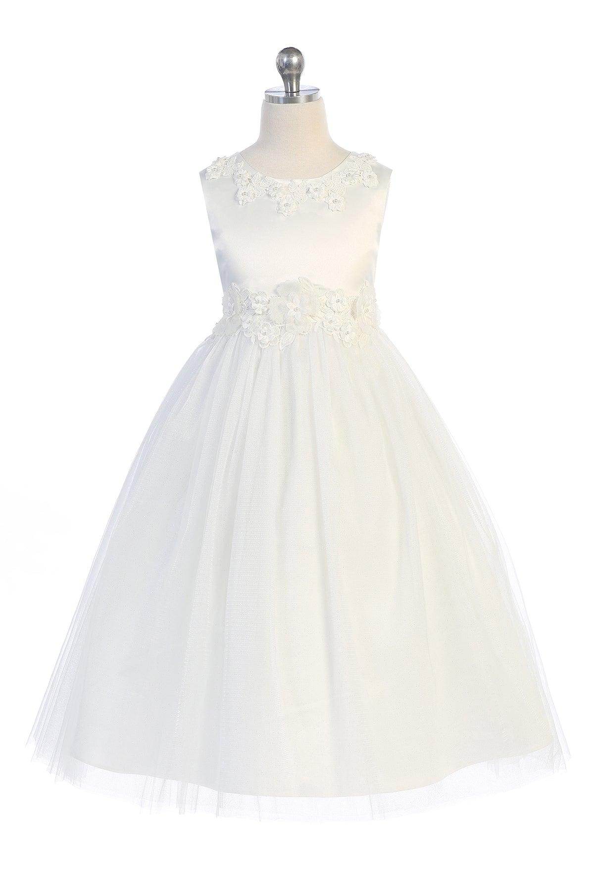 458-A Luxurious Princess Ballgown Dress w/ Floral Trim