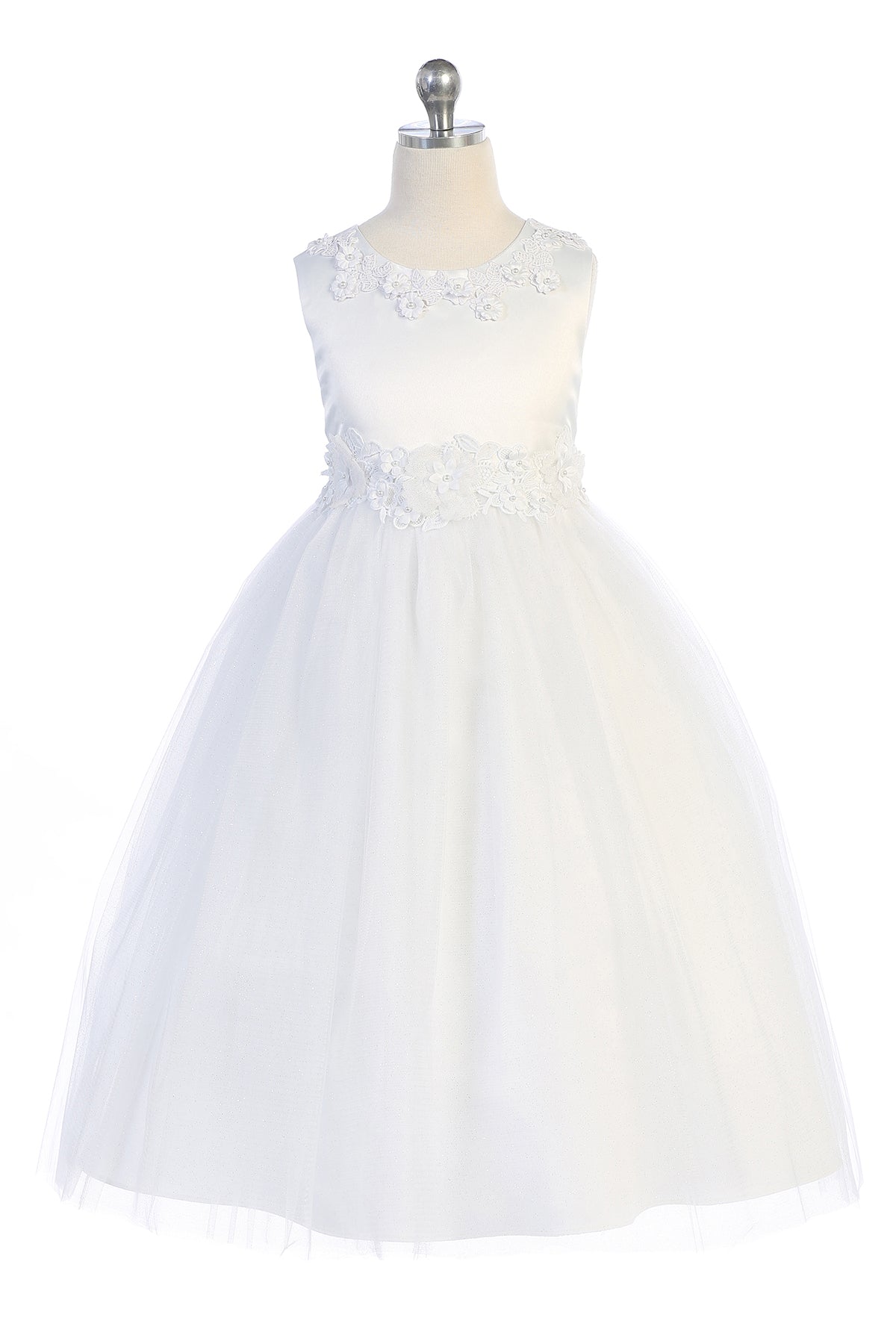 458-A Luxurious Princess Ballgown Dress w/ Floral Trim