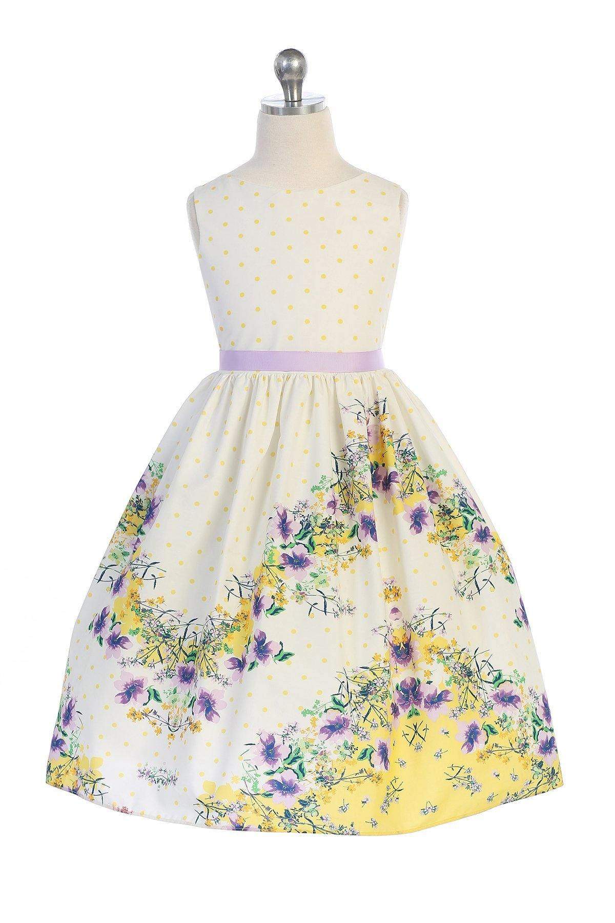 Chevron Floral Cotton Dress-Kid's Dream-Color_Coral,color_Yellow,easter,fabric_ Cotton,length_Knee Length,meta-related-collection-shop-the-outfit-girls,Pink-collection,size_02,size_04,size_06,size_08,size_10,size_12