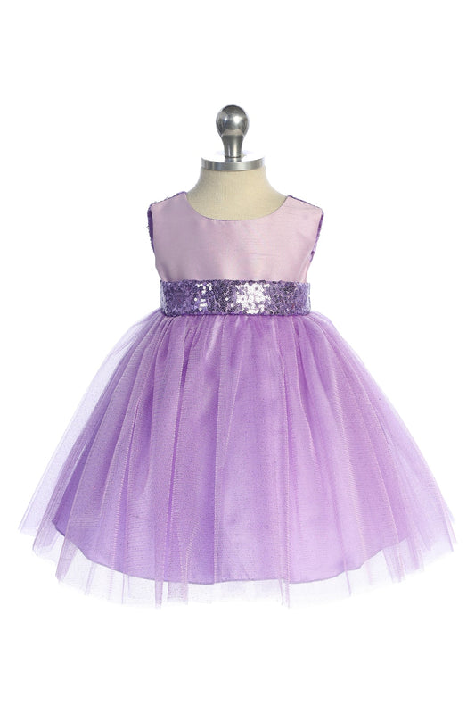 498B Matching Sequins V Back & Bow Baby Dress