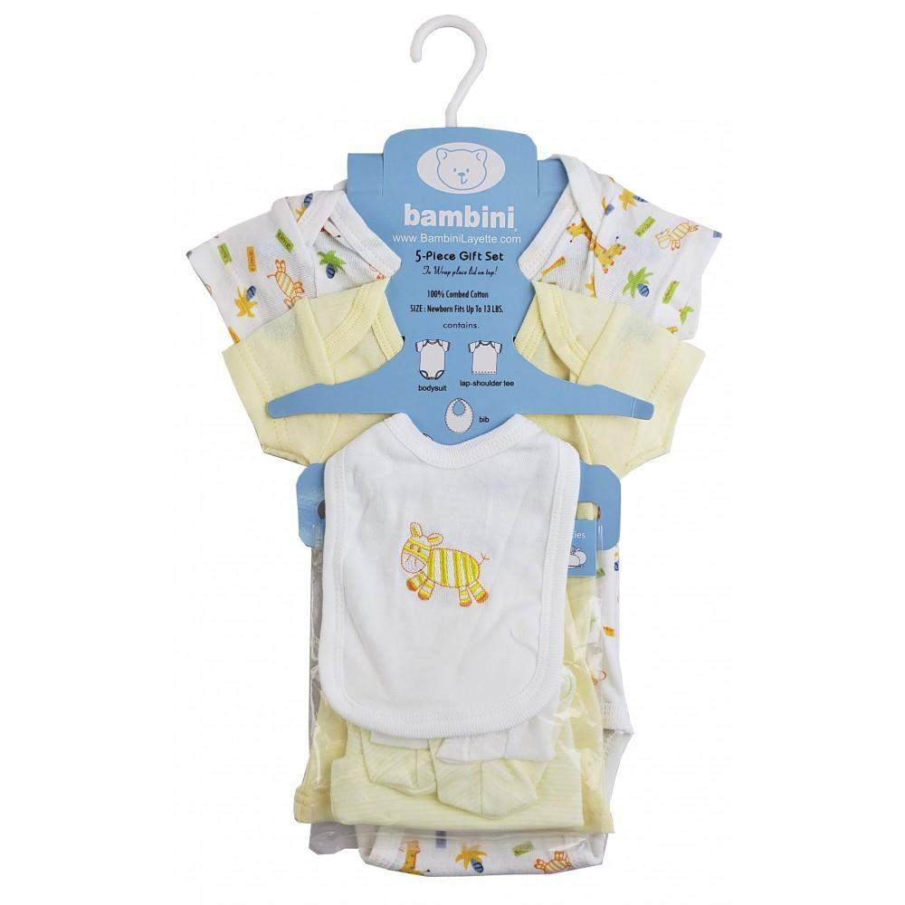 5-Piece Pastel Interlock Short Sleeve Bunny and Giraffe (NB)-Bambini-Baby Clothes,Baby Set