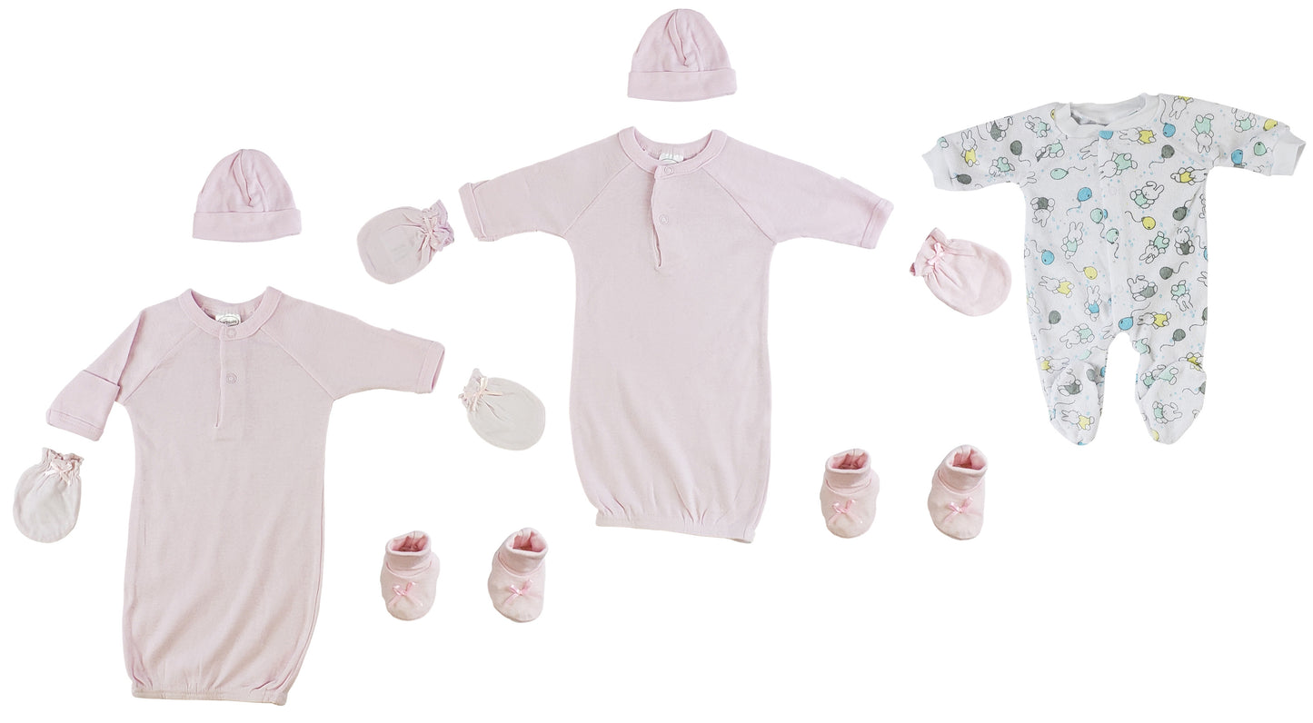 Preemie Girls Gowns, Sleep-n-Play, Caps, Mittens and Booties - 8 pc Set CS_0070