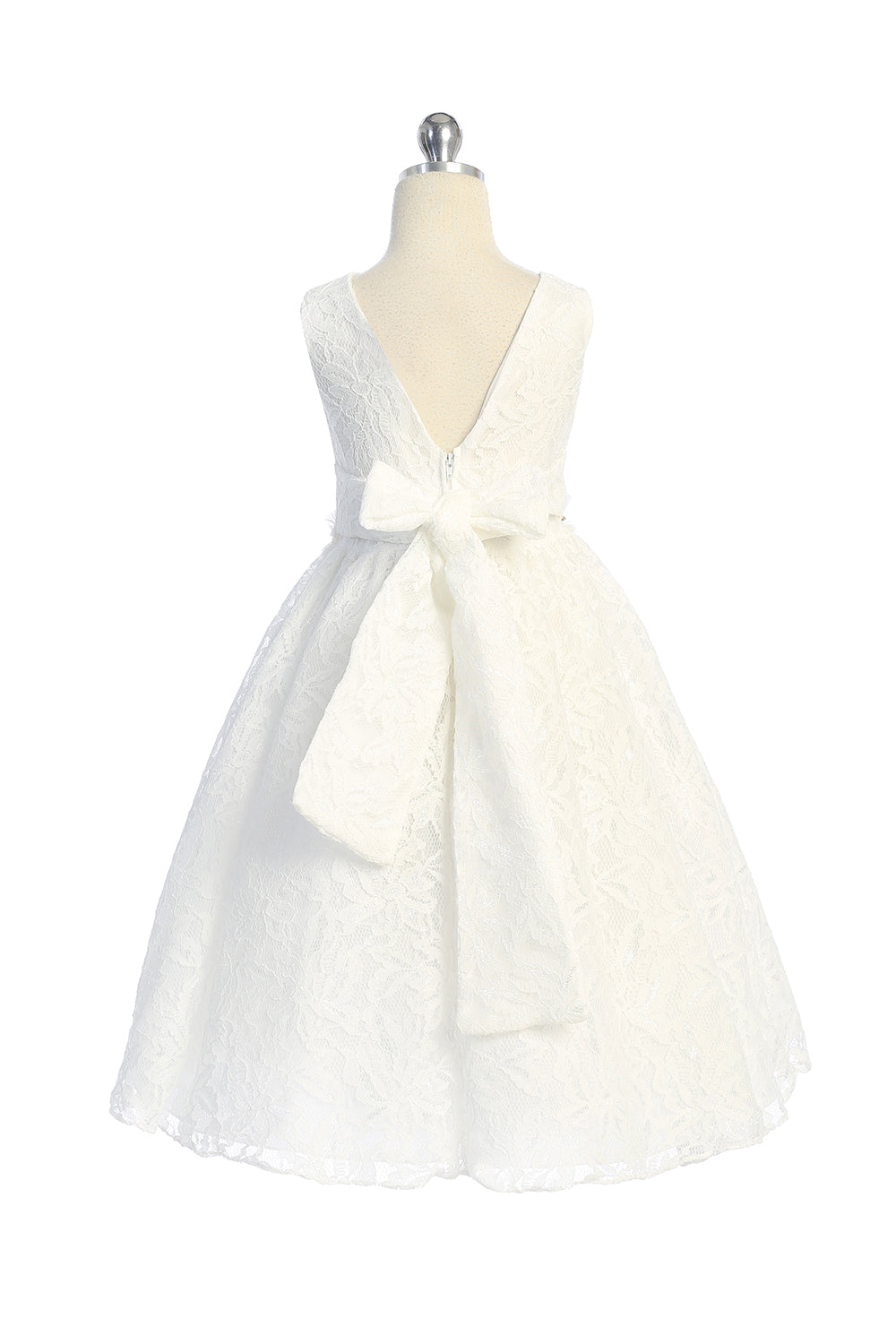 Lace V Back Bow Dress w/ Rhinestone Trim, Flower Girl Dress, Party Dress for Kids Get it now from Mommies Best Mall