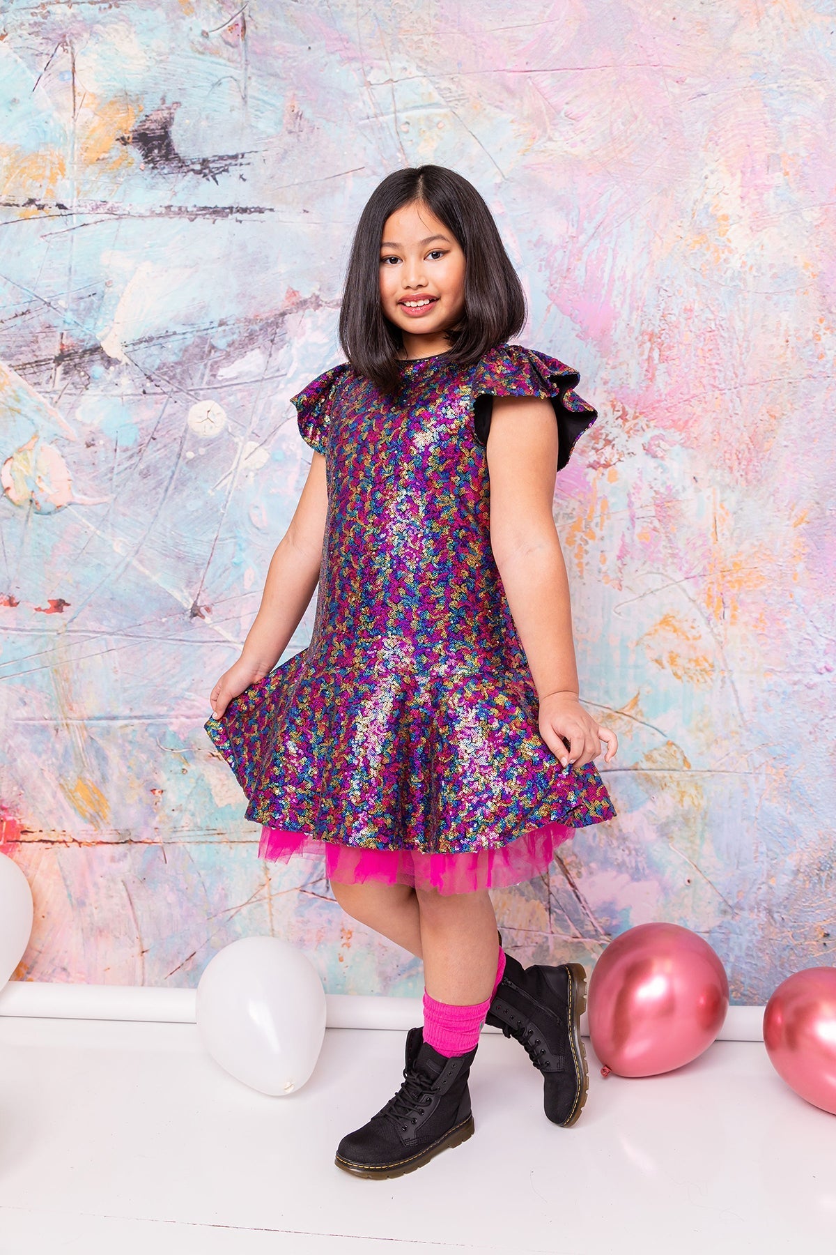 530+- Sequin Ruffle Sleeve Tutu Plus Size Dress