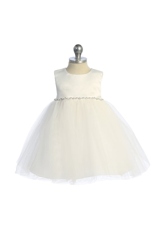 540-G-Satin Top Baby Dress w/ Rhinestones & Pearls